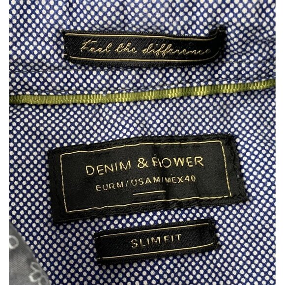 Denim and Flower Mens Shirt Medium Slim Fit Long Sleeve Floral Print Button-Up - Picture 5 of 7